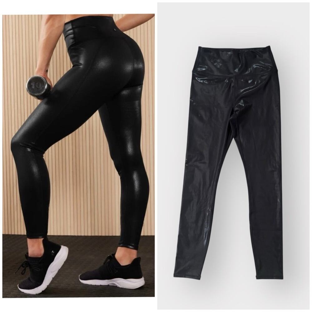 Motion365+ Shine Black High-Waisted Legging, black foil gloss shine, size small